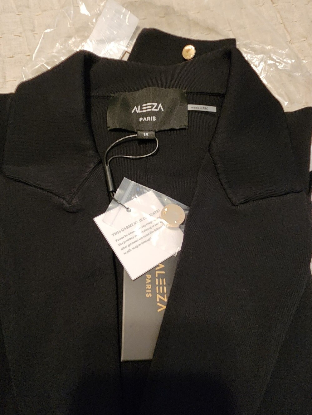 Aleeza Paris Black Double-Breasted Military-Style Knit Blazer - Picture 6 of 7